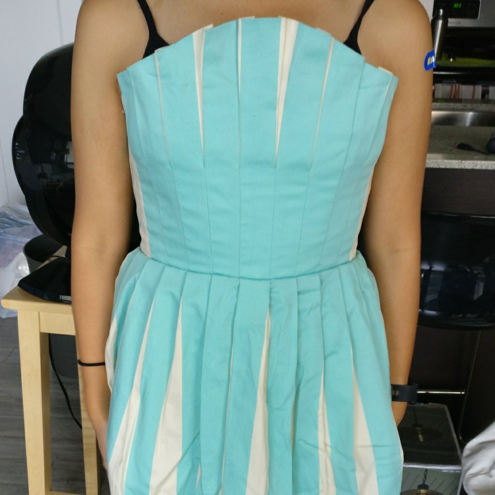 Teal and cream strapless dress. Never worn.